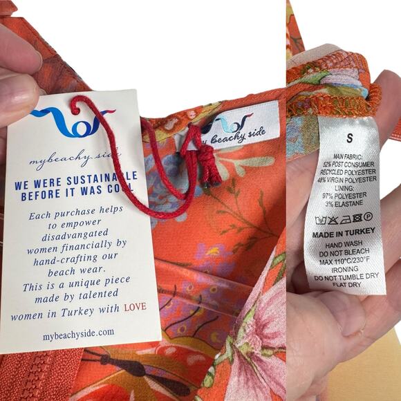 NWT My Beachy Side Begonia Flowy Cut-Out Floral Orange Maxi Dress Ring Small S - Picture 4 of 16